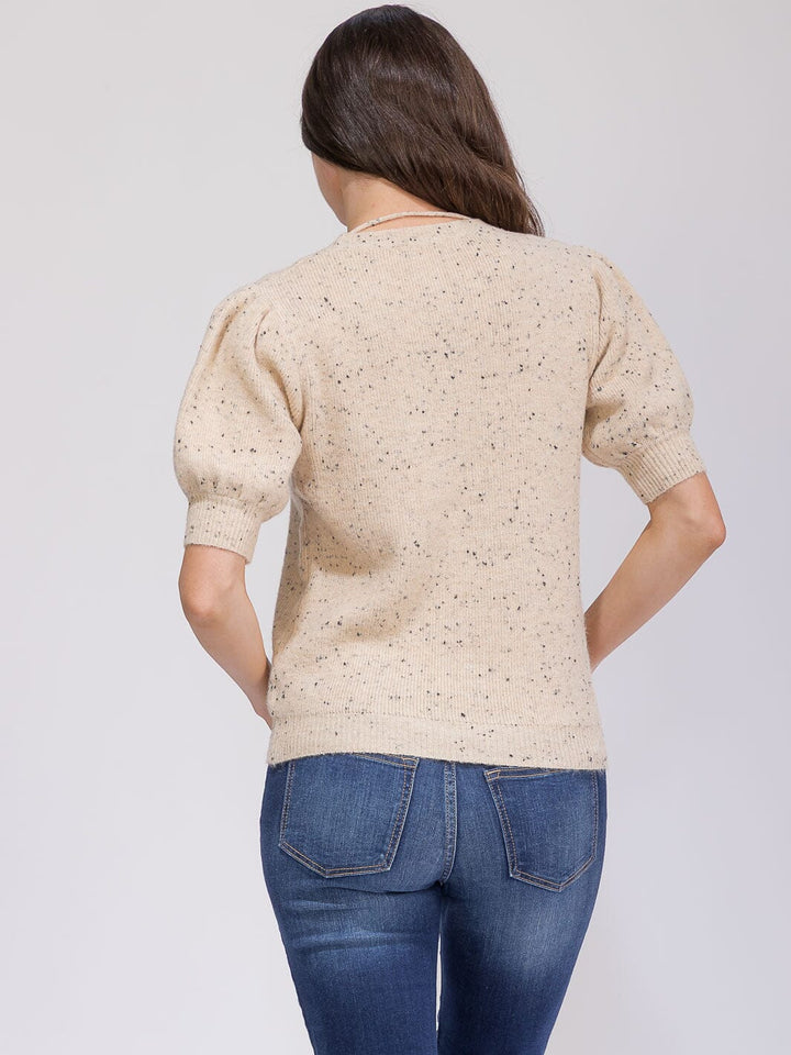 WOMEN'S SHORT PUFF SLEEVE MULTI KNIT BLOUSE