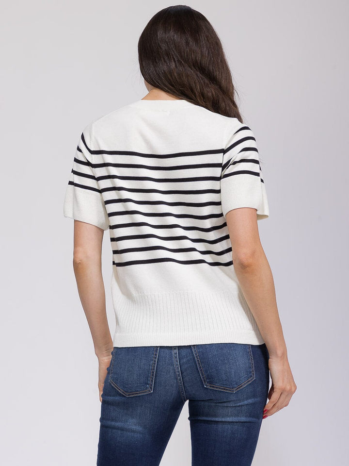 WOMEN'S SHORT SLEEVE COLORBLOCK STRIPES BLOUSE