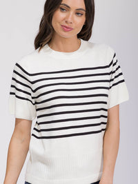 WOMEN'S SHORT SLEEVE COLORBLOCK STRIPES BLOUSE