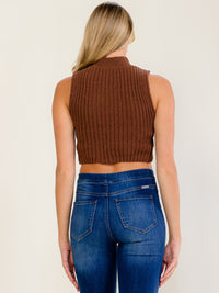 ENTRO WOMEN'S SLEEVELESS TURTLE NECK RIBBED KNIT CROP TOP