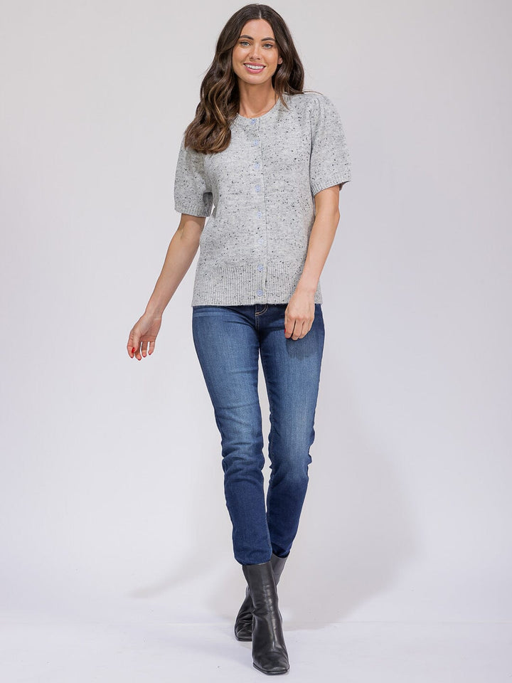 WOMEN'S SHORT SLEEVE BUTTON UP MULTI BLOUSE