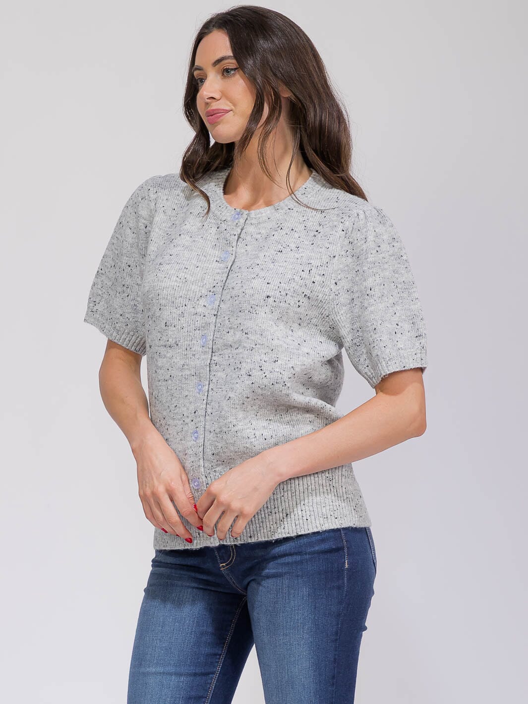 WOMEN'S SHORT SLEEVE BUTTON UP MULTI BLOUSE