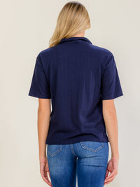 *******WOMEN'S SHORT SLEEVE BUTTON UP RIBBED BLOUSE