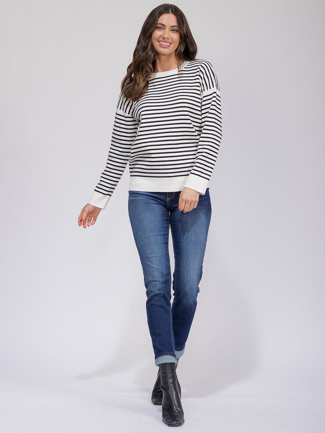 WOMEN'S LONG SLEEVE COLORBLOCK STRIPES TOP