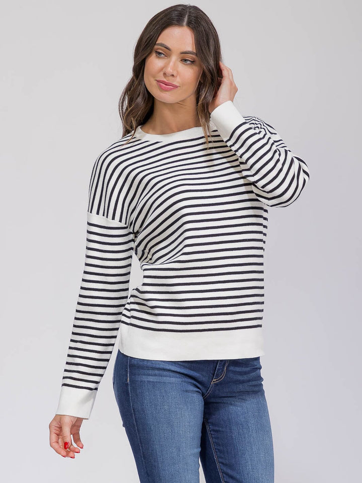 WOMEN'S LONG SLEEVE COLORBLOCK STRIPES TOP