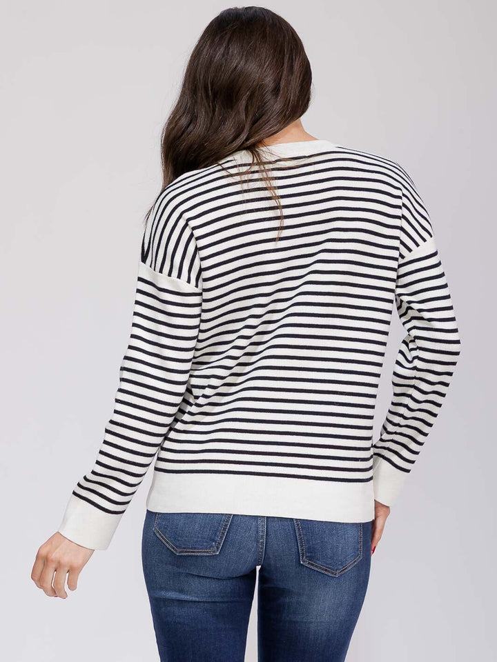 WOMEN'S LONG SLEEVE COLORBLOCK STRIPES TOP