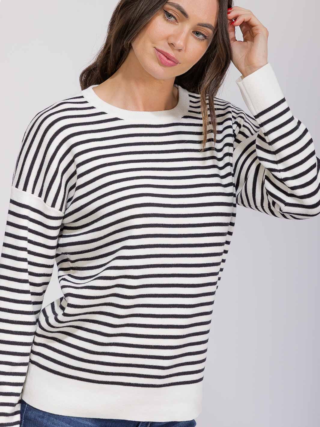 WOMEN'S LONG SLEEVE COLORBLOCK STRIPES TOP