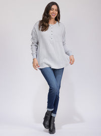 WOMEN'S LONG SLEEVE BUTTON UP FRONT POCKET TUNIC HIGH-LOW TOP
