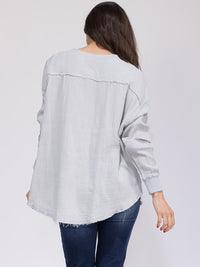 WOMEN'S LONG SLEEVE BUTTON UP FRONT POCKET TUNIC HIGH-LOW TOP