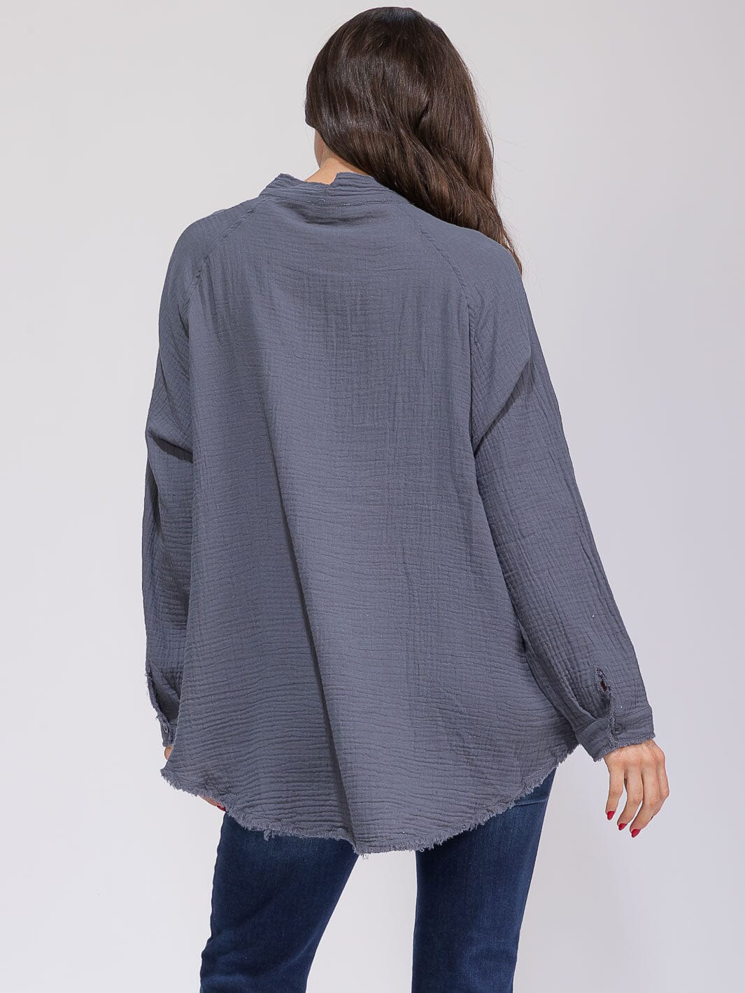 WOMEN'S LONG SLEEVE BUTTON CLOSURE POCKETS TUNIC HIGH-LOW TOP