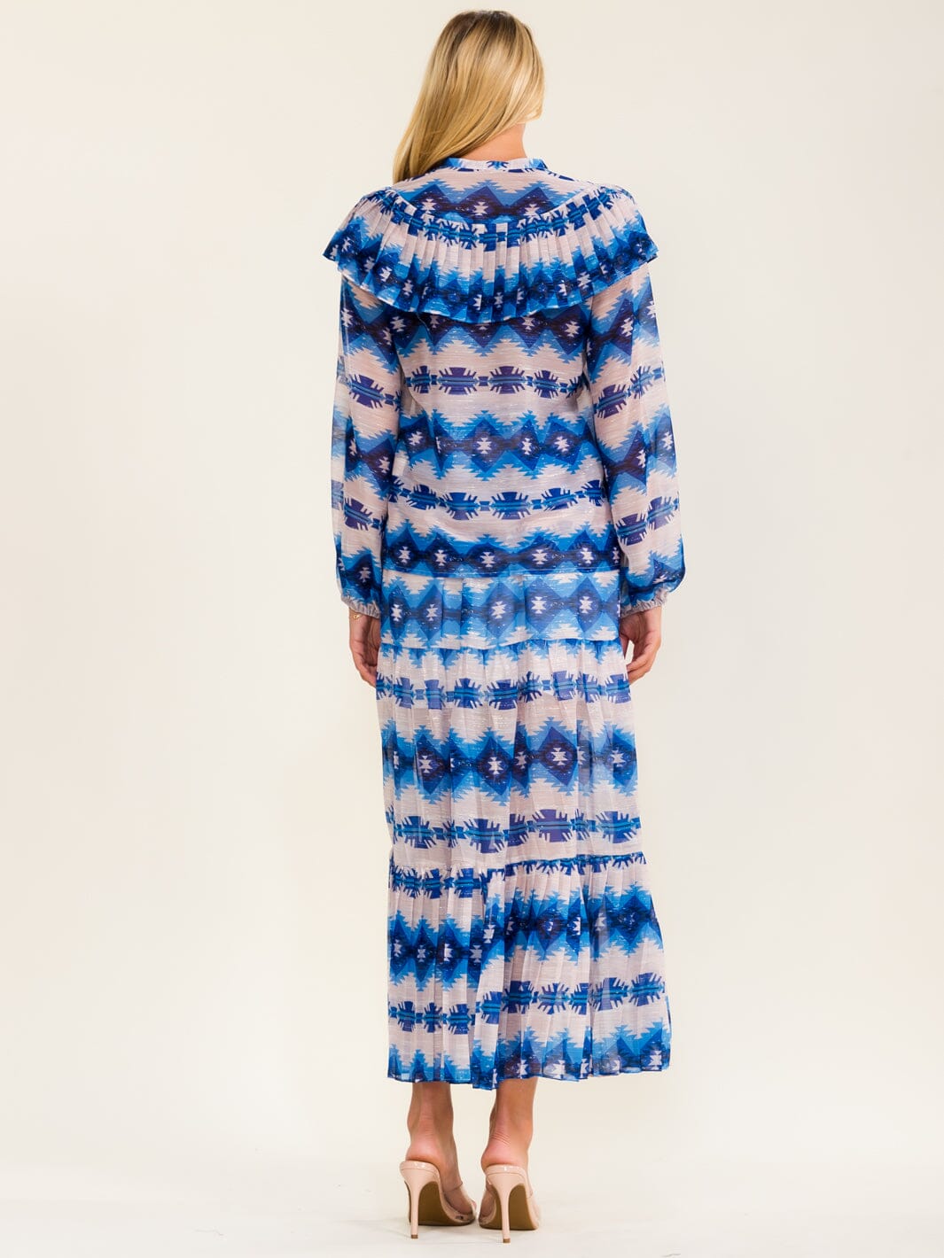 BEULAH WOMEN'S LONG SLEEVE BLOUSE & ZIP UP MAXI SKIRT MULTI PRINT 2PC. SET