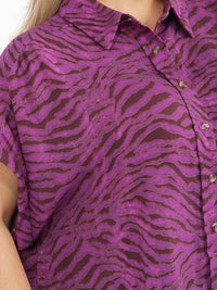 PLUS SIZE SHORT SLEEVE BUTTON UP FRONT POCKET HIGH-LOW BLOUSE