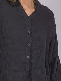 WOMEN'S LONG SLEEVE BUTTON CLOSURE POCKETS TUNIC HIGH-LOW TOP