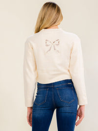 WOMEN'S LONG SLEEVE LACE BOWS PULLOVER CROP SWEATER