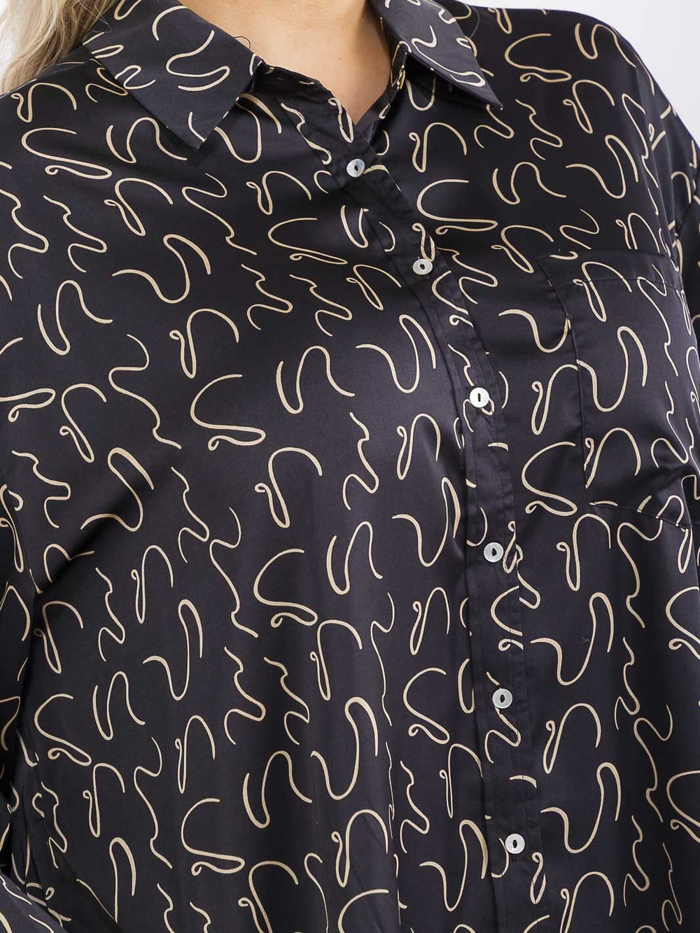 PLUS SIZE LONG SLEEVE BUTTON UP FRONT POCKET HIGH-LOW OVERSIZED BLOUSE