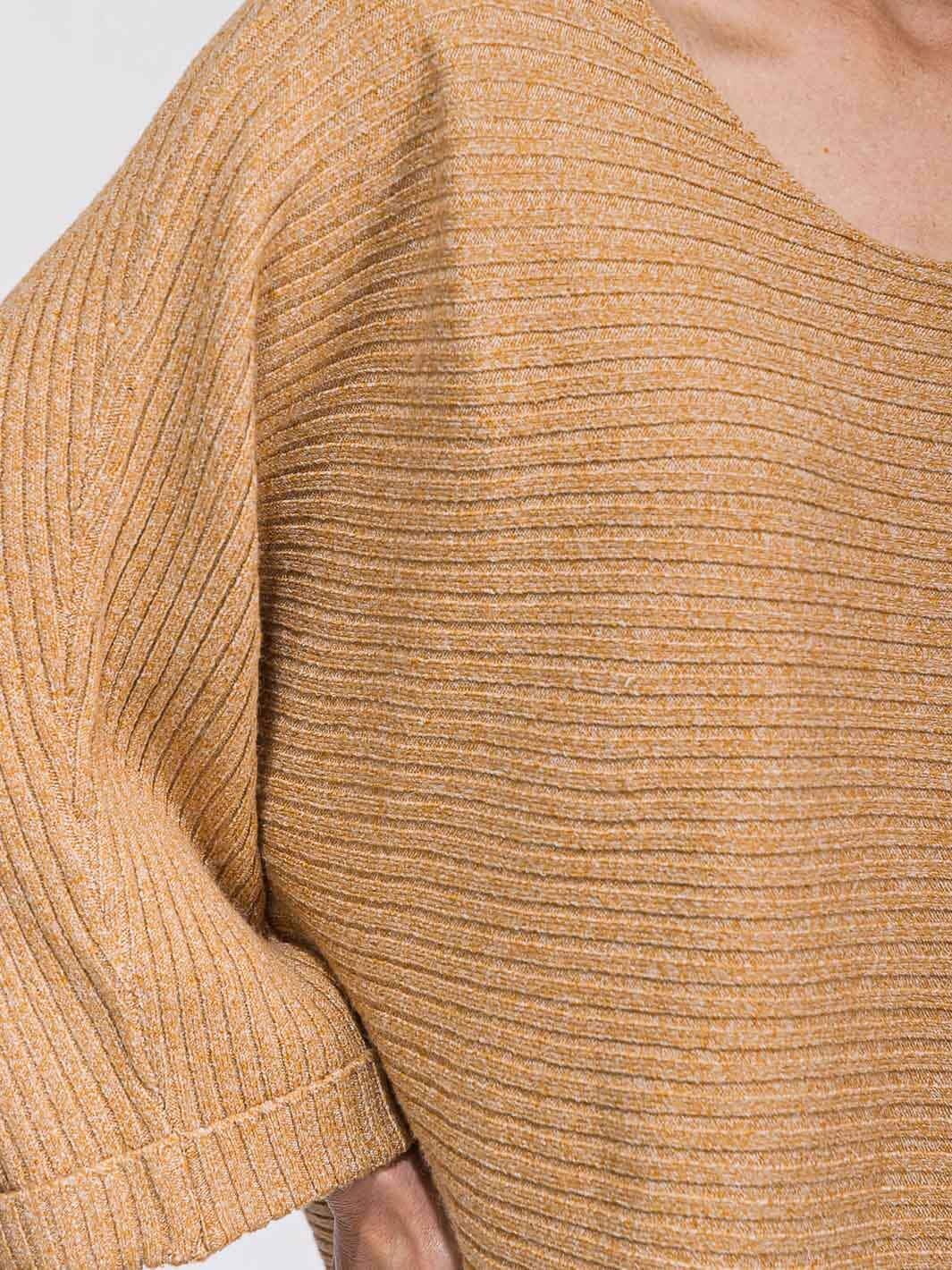 WOMEN'S 3/4 SLEEVE V-NECK RIBBED LOOSE FIT TOP