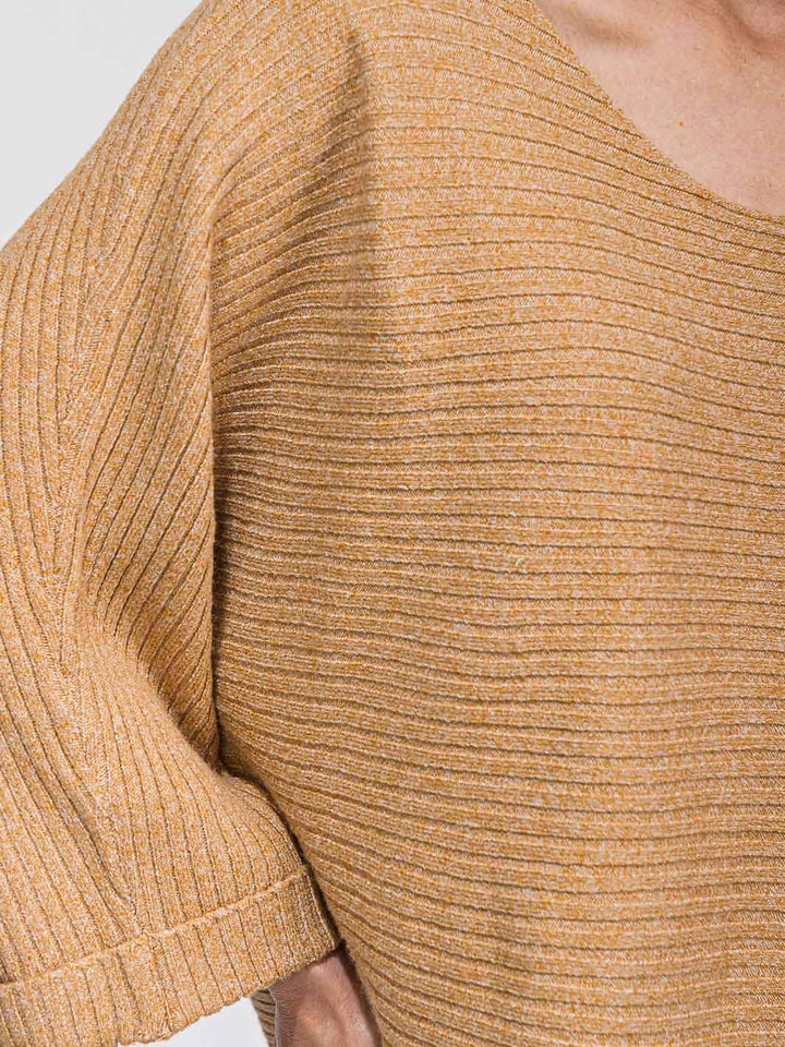 WOMEN'S 3/4 SLEEVE V-NECK RIBBED LOOSE FIT TOP