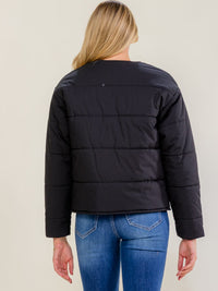 WOMEN'S LONG SLEEVES SELF TIE FRONT POCKETS PUFFER JACKET