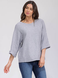 WOMEN'S 3/4 SLEEVE V-NECK RIBBED LOOSE FIT TOP