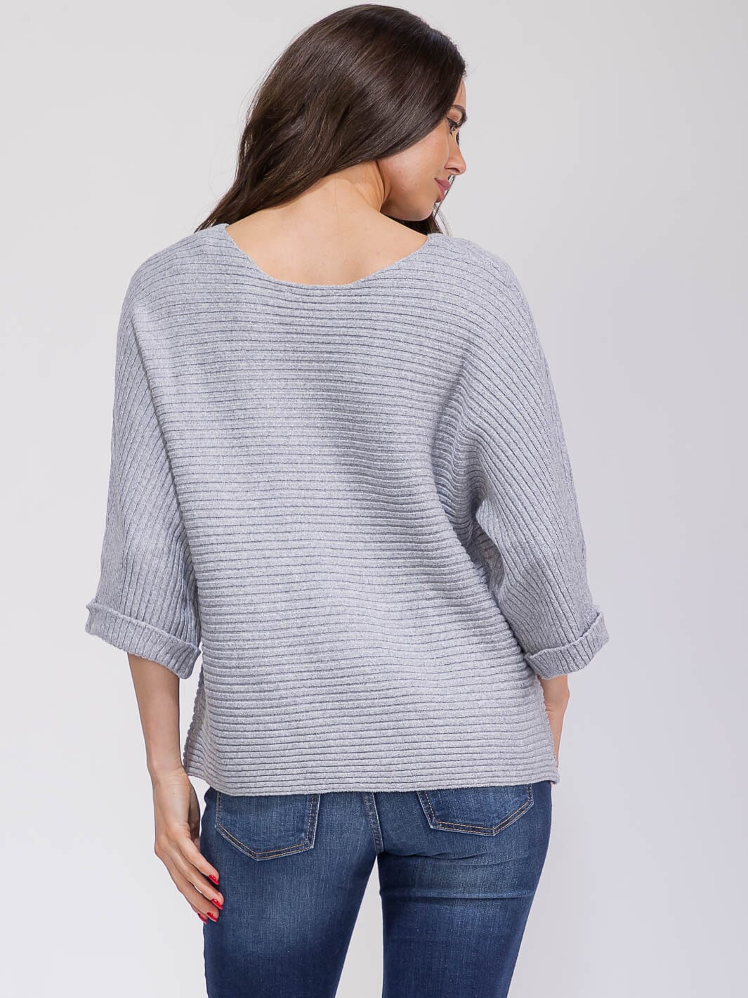 WOMEN'S 3/4 SLEEVE V-NECK RIBBED LOOSE FIT TOP