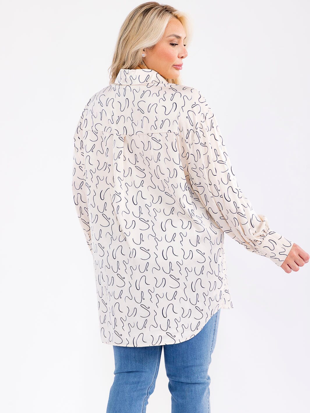 PLUS SIZE LONG SLEEVE BUTTON UP FRONT POCKET HIGH-LOW OVERSIZED BLOUSE