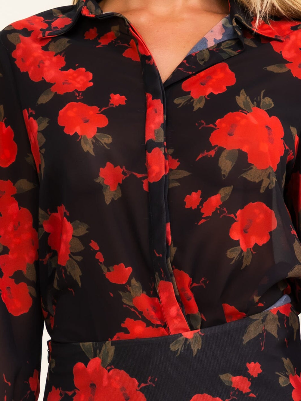 WOMEN'S LONG SLEEVE BUTTON UP BLOUSE & ZIP UP RUFFLE MINI SKORT FLORAL PRINT 2PC. SET