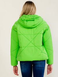 WOMEN'S LONG SLEEVE ZIP UP FRONT POCKETS HOODED PUFFER JACKET
