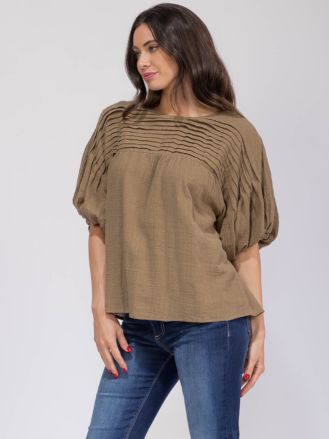 WOMEN'S SHORT PUFF SLEEVE DETAILED LOOSE FIT BLOUSE