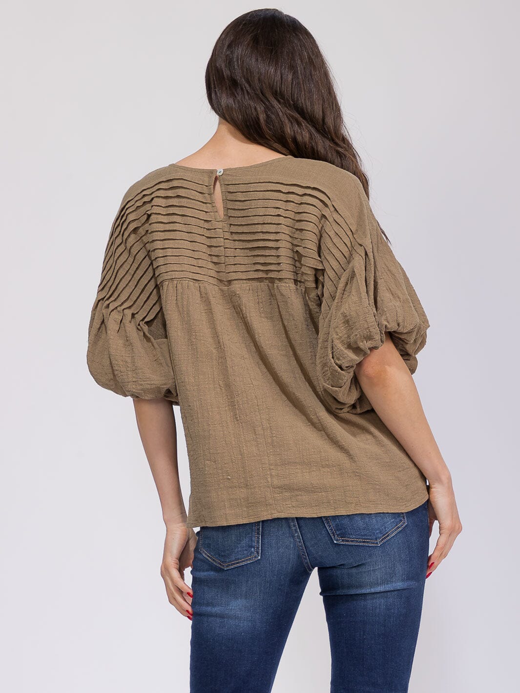 WOMEN'S SHORT PUFF SLEEVE DETAILED LOOSE FIT BLOUSE