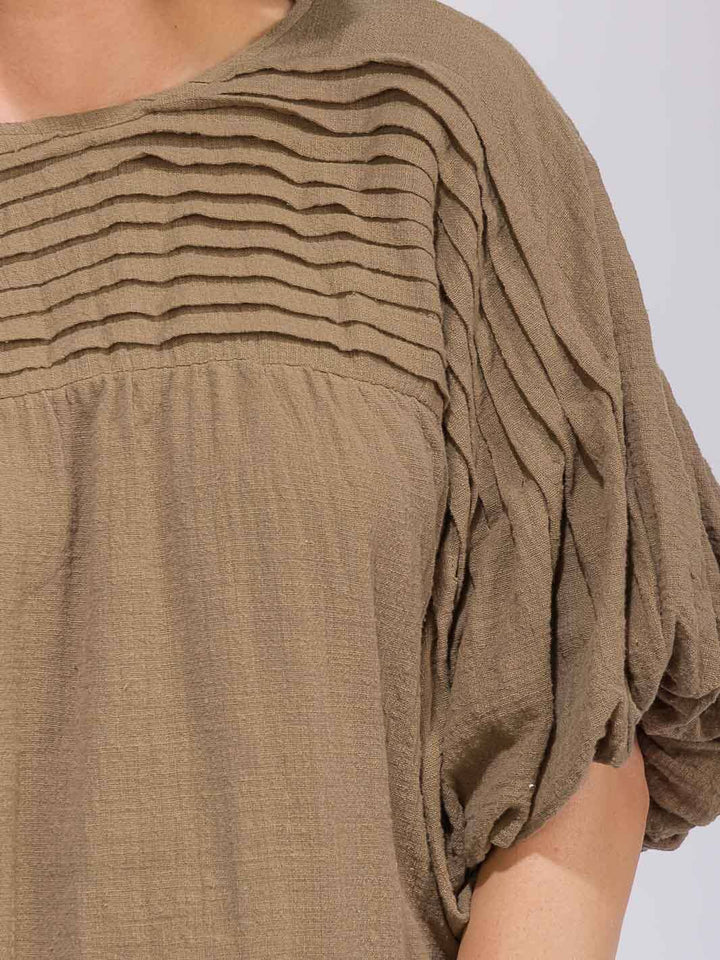 WOMEN'S SHORT PUFF SLEEVE DETAILED LOOSE FIT BLOUSE