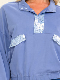 WOMEN'S LONG SLEEVE BUTTON UP FRONT POCKETS ELASTIC WAIST TOP