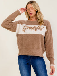 WOMEN'S LONG SLEEVE GRATEFUL PULLOVER FUZZT SWEATER