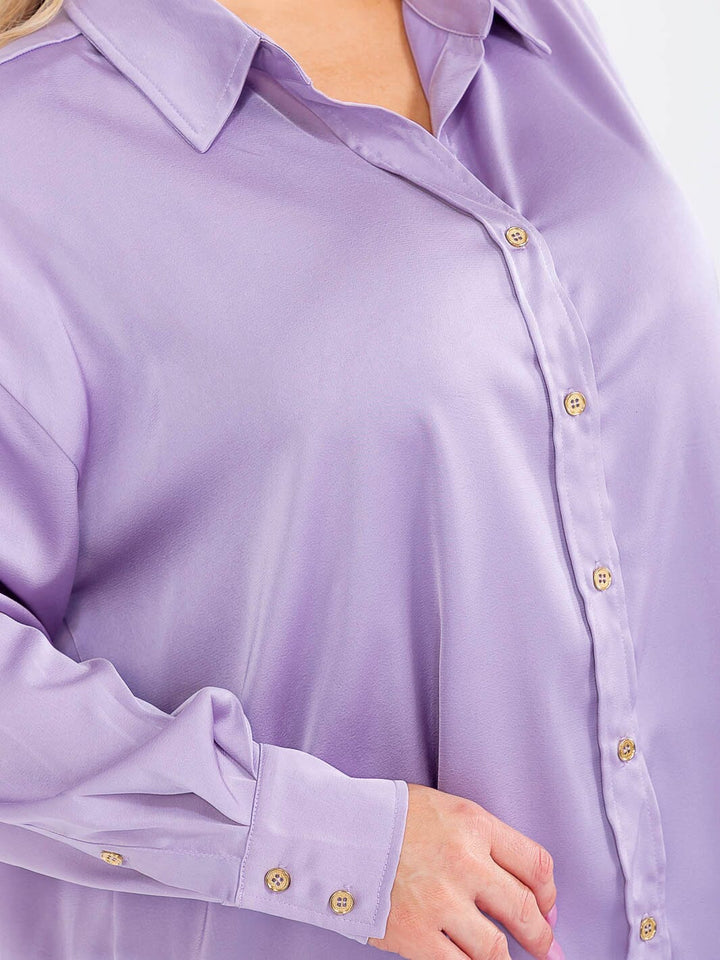 PLUS SIZE LONG SLEEVE BUTTON UP HIGH-LOW OVERSIZED BLOUSE