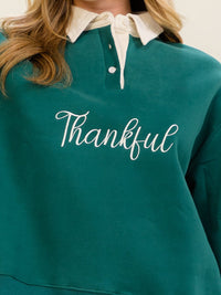 WOMEN'S LONG SLEEVE BUTTON CLOSURE COLORBLOCK THANKFUL PULLOVER SWEATER
