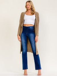 WOMEN'S LONG SLEEVE OPEN FRONT RIBBED CARDIGAN