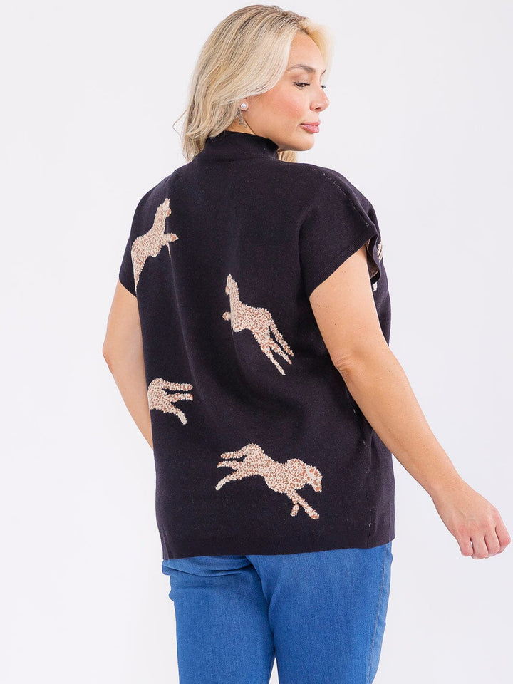 PLUS SIZE SHORT SLEEVE MOCK NECK GRAPHIC TOP