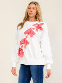WOMEN'S LONG SLEEVE BOWS DETAILED PULLOVER SWEATER