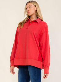 WOMEN'S LONG SLEEVE BUTTON UP OVERSIZED TOP