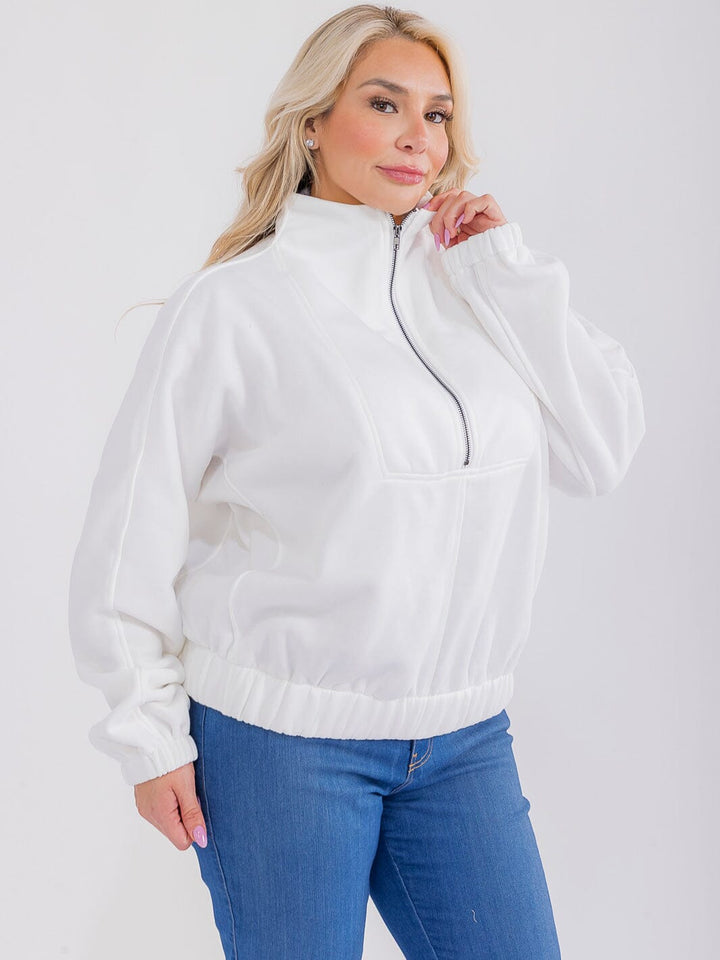 PLUS SIZE LONG SLEEVE ZIP UP PULLOVER SWEATER