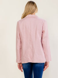 WOMEN'S LONG SLEEVE BUTTON CLOSURE FRONT POCKETS LINEN BLAZER