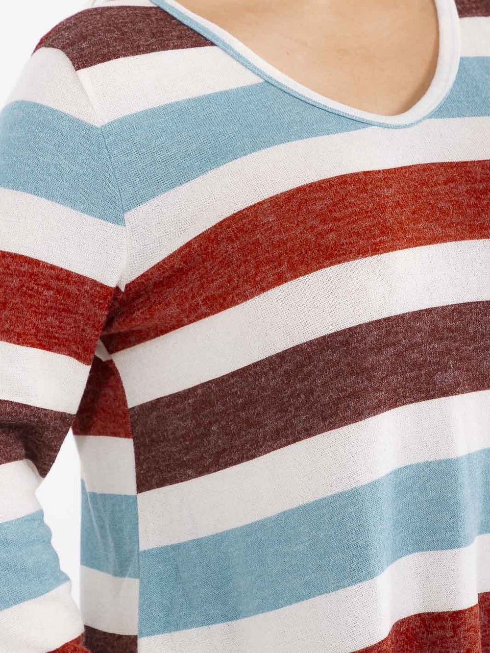 PLUS SIZE LONG SLEEVE V-NECK COLORBLOCK STRIPES TOP