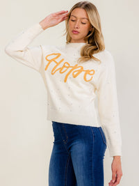 WOMEN'S LONG SLEEVE RHINESTONES HOPE PULLOVER SWEATER