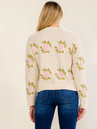 WOMEN'S LONG SLEEVE FLORAL KNIT PULLOVER SWEATER