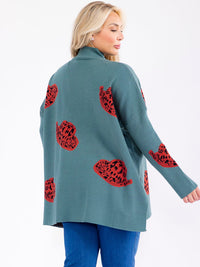 PLUS SIZE LONG SLEEVE MOCK NECK GRAPHIC PULLOVER OVERSIZED SWEATER