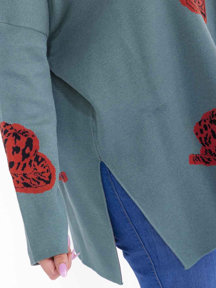 PLUS SIZE LONG SLEEVE MOCK NECK GRAPHIC PULLOVER OVERSIZED SWEATER