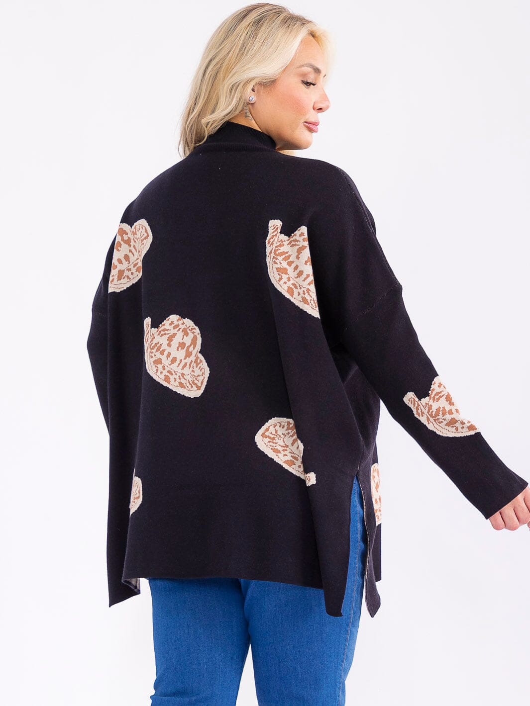 PLUS SIZE LONG SLEEVE MOCK NECK GRAPHIC PULLOVER OVERSIZED SWEATER