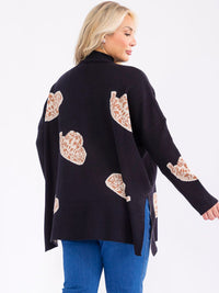 PLUS SIZE LONG SLEEVE MOCK NECK GRAPHIC PULLOVER OVERSIZED SWEATER