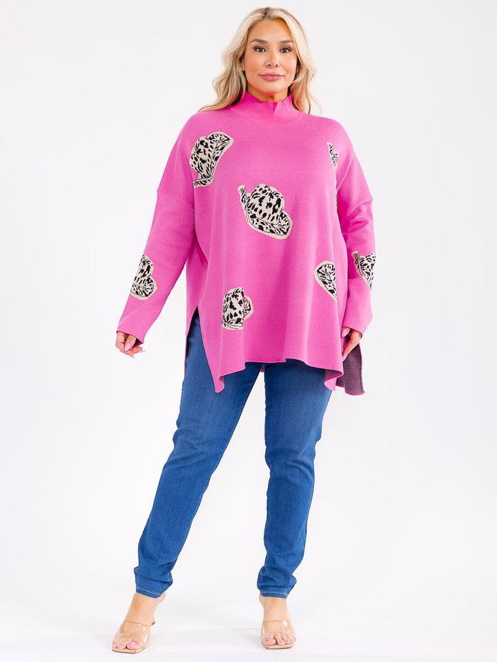 PLUS SIZE LONG SLEEVE MOCK NECK GRAPHIC PULLOVER OVERSIZED SWEATER