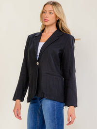 WOMEN'S LONG SLEEVE BUTTON CLOSURE FRONT POCKETS BLAZER