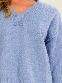 WOMEN'S LONG SLEEVE V-NECK HIGH-LOW PULLOVER SWEATER